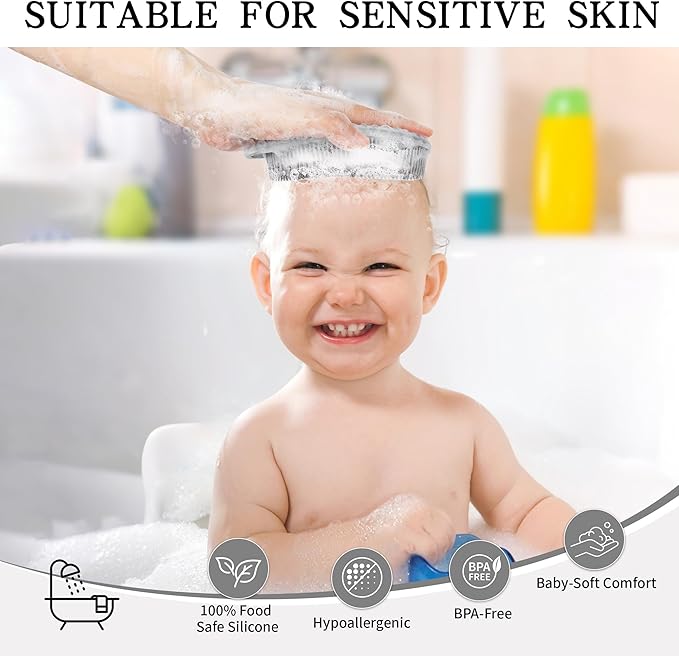 2 Pack Silicone Body Scrubber for Shower - Soft & Gentle Loofah Alternative for Sensitive Skin, Quick-Drying & Hygienic Body Wash Scrubber Brush for Men, Women & Kids (Black & Gray)