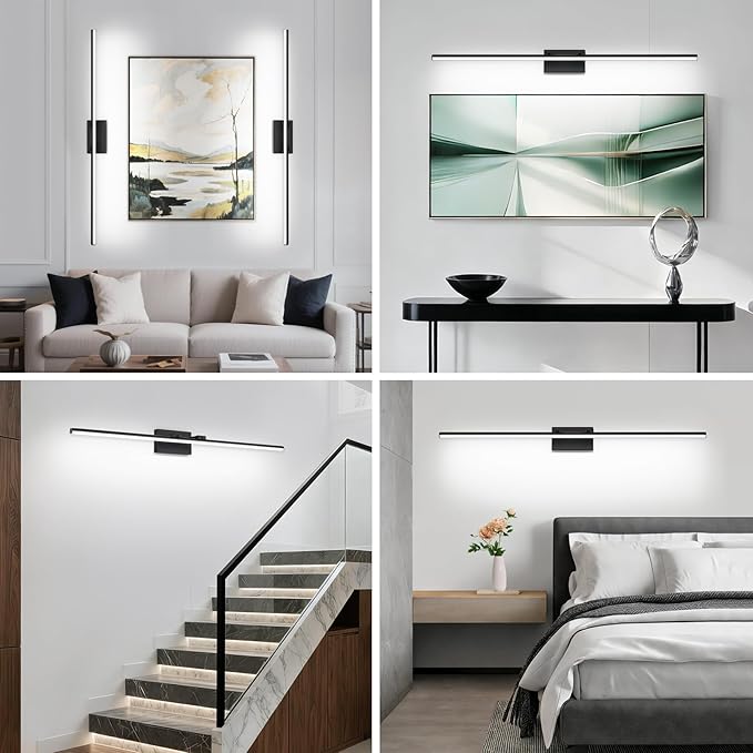 48 Inch LED Bathroom Vanity Light (Cool White 6000K), Black Modern Bathroom Light Fixture Over Mirror, Vanity Light Bar with Angle Adjustable