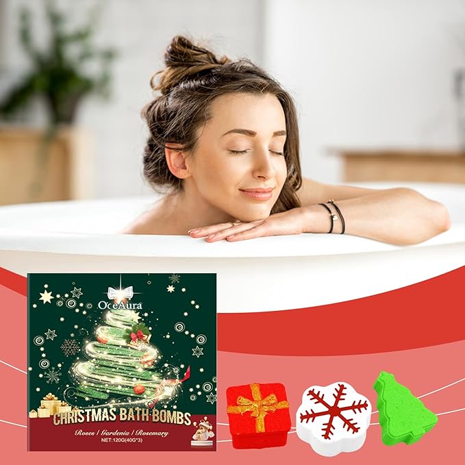 Christmas Bath Bombs Set - 6 Pack with Sea Salt & Long-Lasting Floral Fragrance, Rich Bubbles for Moisturizing & Deep Relaxation, Perfect Holiday Gift