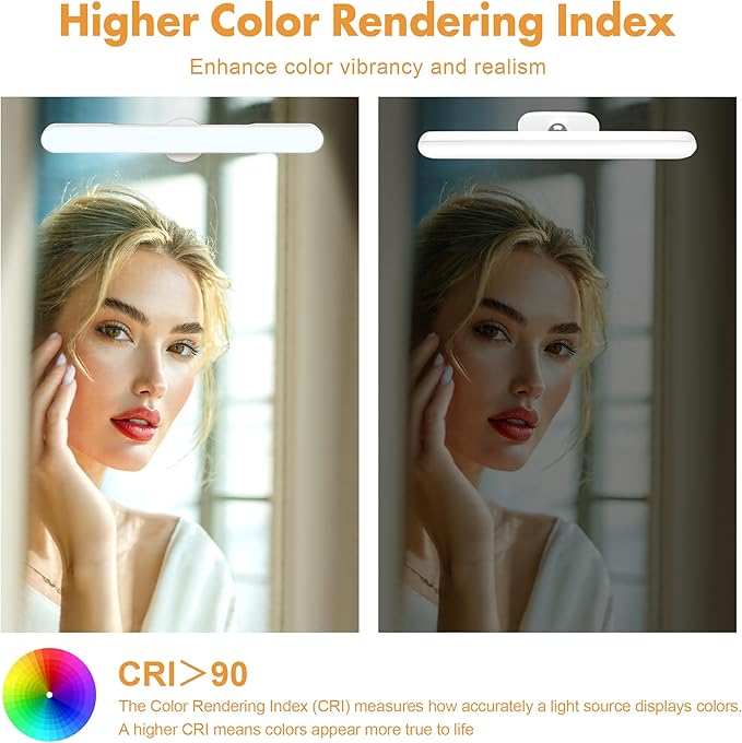 Set of 2 Wireless Vanity Makeup Lights for Mirror, Rechargeable LED Stick On Light Bar for Bathroom Mirror with 3 CCT&Dimmable, Elegant Cordless Lighting Chritsmas Holiday Gifts for Women