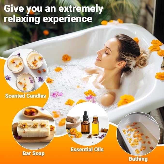 Sukh Dried Calendula - Natural Flowers and Herbs 3oz Bulk Calendula Officinalis Marigold Flowers for Soap Making,Candle,Bath Bombs,Sachets and Wedding Home Decoration