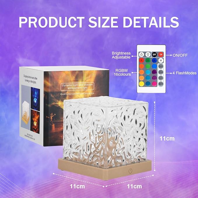 Ocean Wave Projector Light,Northern Lights Aurora Projector Light,16 Colors Gradual Rotating Flame Water Lamp，Cube Night Light with Remote Control for Living Room Bedroom, Decor Hotel, etc