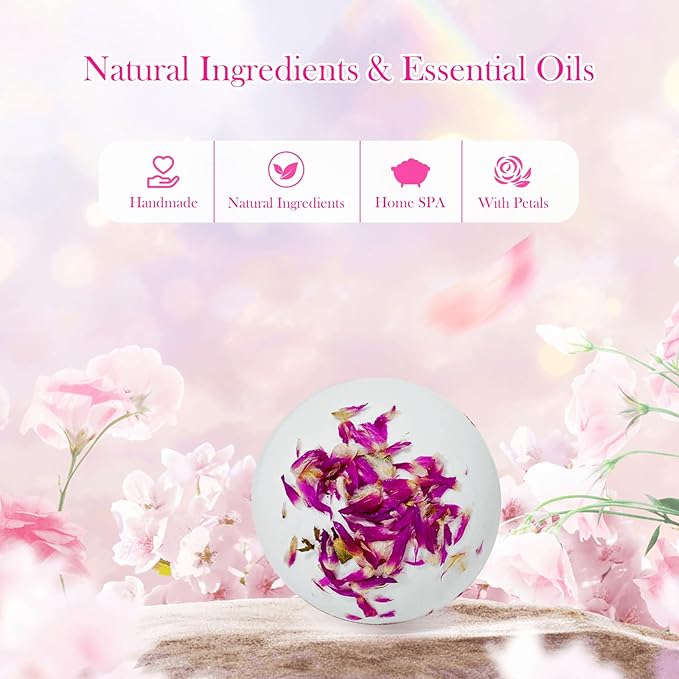 Bath Bombs, Flower Petals Bath Bombs for Women, Handmade Fizzy Bath Bomb with Essential Oils Bath for Moisturizing Dry Skin & Relaxing, Birthday Valentines Mother's Day SPA Gifts for Women