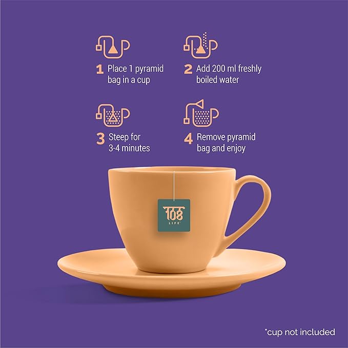 108 LIFE Natural Kashmiri Kahwa Herbal Tea | Rich in Antioxidants | 100% Natural | With Plant-Based Biodegradable Pyramid Tea Bags | 30 Tea Bags Pack