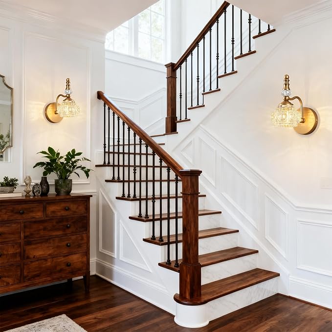 Modern Glass Crystal Vanity Light - Vintage Bathroom Lighting Fixtures Over Mirror, 2 Pack Vanity Lights G9 Bulb (7.87 Inch,Brass)