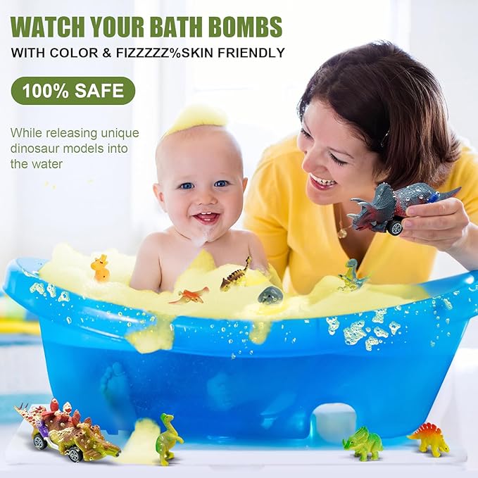Bath Bombs for Kids with Dinosaur Toys Inside, 8 Pack XXL Large Dinosaur Bath Bombs Bubble Bath Gift Set, Perfect Birthday Christmas Easter Dino Toys Gifts for Kids 3-12, Girls and Boys