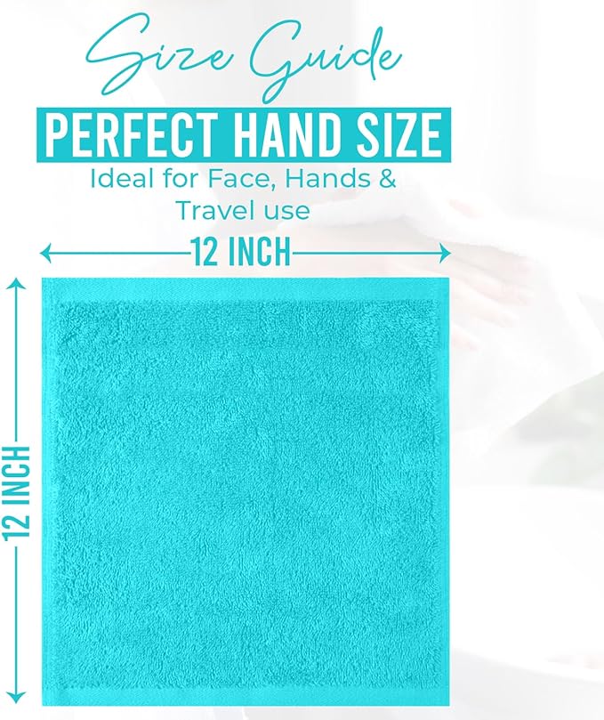DAN RIVER 24 Pack Wash Cloths for Showering [12x12] - 100% Cotton Washcloths Premium Quality Flannel Face Cloths for Bathroom, Highly Absorbent and Soft Feel Wash Clothes, Aqua