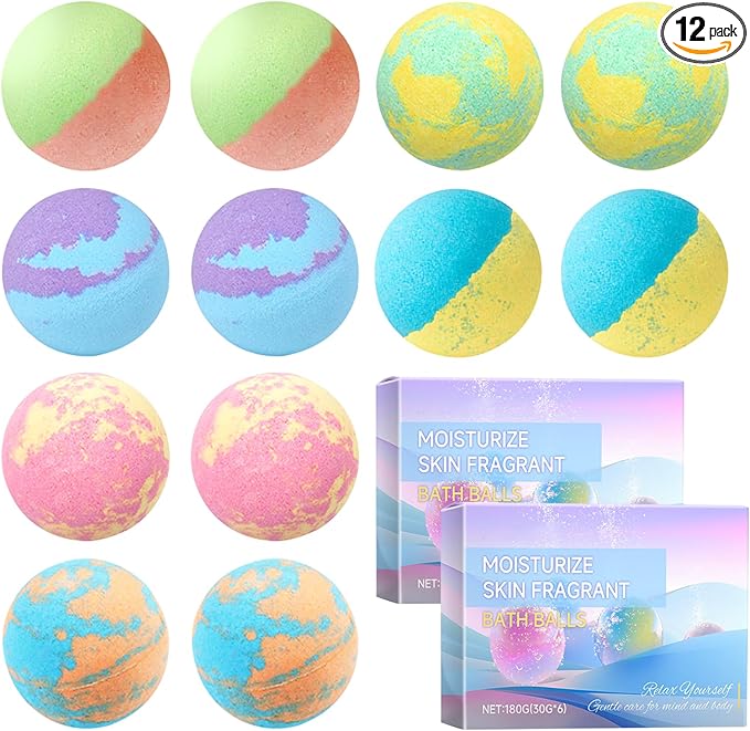 12PCS Bubble Bath Bombs Gift Set,Natural Handmade Bathbombs,Moisturizing Relaxing Shower Bombs,Organic Bath Bomb Kit Spa Gifts for Women,Men,Mom,Girls Boys and Birthday