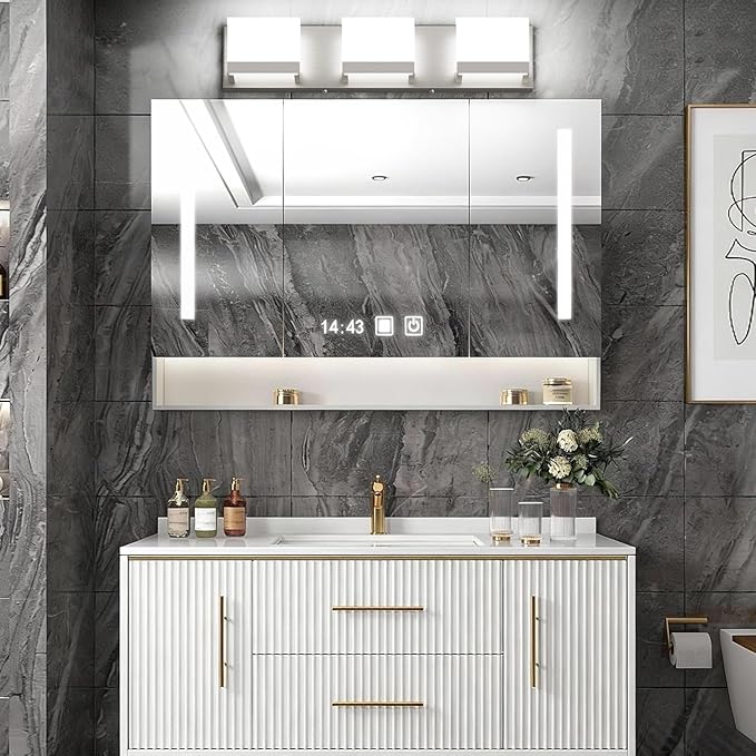 Tipace 3 Lights LED Modern Vanity Light Brushed Nickel Bathroom Lighting Fixture Up and Down Bathroom Wall Light Over Mirror(White Light 6000K)