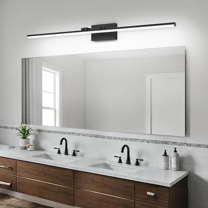 48 Inch LED Bathroom Vanity Light (Cool White 6000K), Black Modern Bathroom Light Fixture Over Mirror, Vanity Light Bar with Angle Adjustable