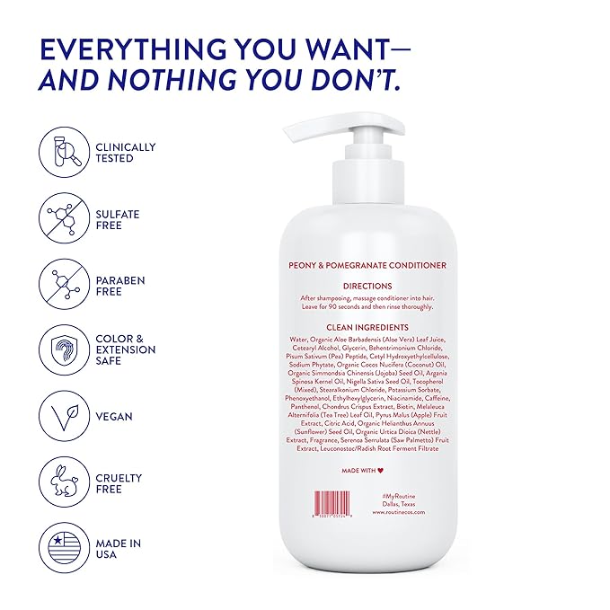 Routine Wellness Anti-Thinning Deep Conditioner for Thinning Hair - DHT Blocker for Hair Loss in Men & Women - Promotes Healthy Hair - Peony & Pomegranate 14oz