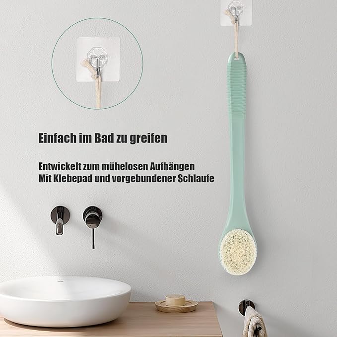 17-Inch Back Scrubber for Shower, Anti-Slip Exfoliating Body Brush for Bath, Gentle Back Brush for Shower for Men, and Women, Cleaning Skin for Smooth, Glowing Skin (Pea Green)