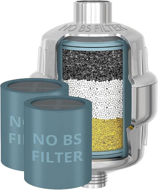 WeAQUA Heavy Duty NO BS Shower Filter with Extra Replacement Cartridge – 99% Removal for Hard Water, Chlorine, Fluoride, Heavy Metals, Micro-life, Organics and More