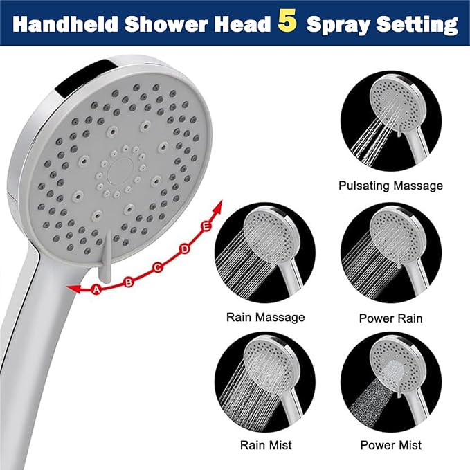 NearMoon Filtered Shower Head, High Pressure 8″Round Rain Shower and 5 settings Handheld Shower Filter Combo with Self-adhesive Holder/1.5M Hose -1 Replaceable Filter Cartridge (Chrome Finish)