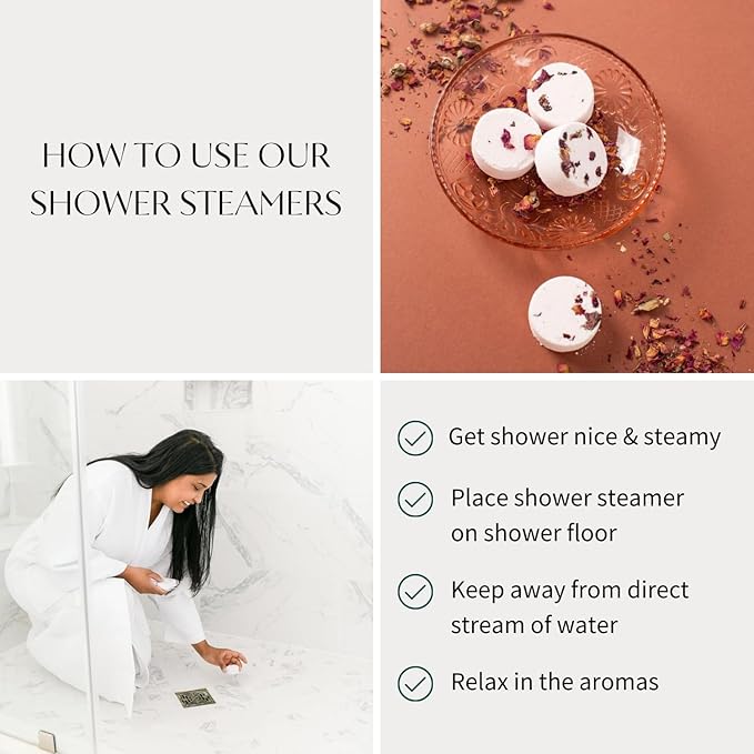 Thulisa Naturals Rose Shower Steamers Aromatherapy | Organic Shower Bombs with Essential Oils | Self Care Christmas Birthday & Spa Gifts for Women & Men | Stocking Stuffers | 4 Pack