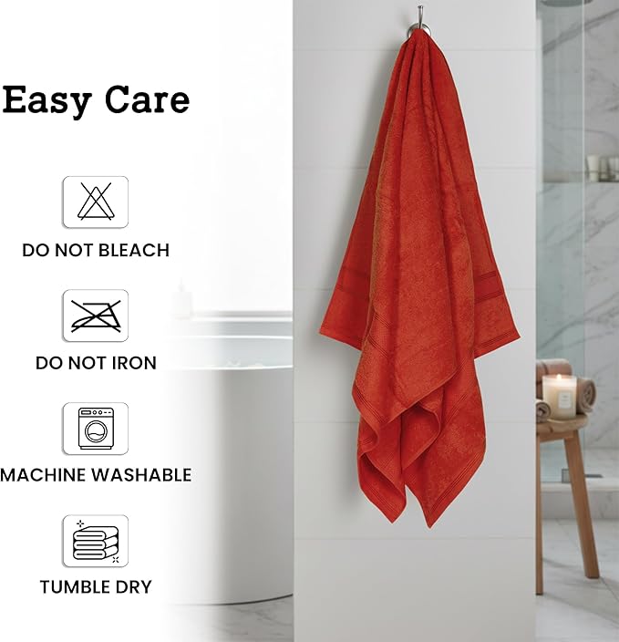 Casa Lino Coral Orange Bath Towels Set of 4 (54" x 27") - Large Bathroom Towel Set - 100% Cotton Towels for Bathroom - Highly Absorbent & Quick Dry Bath Towel Multipack - New Apartment Essentials