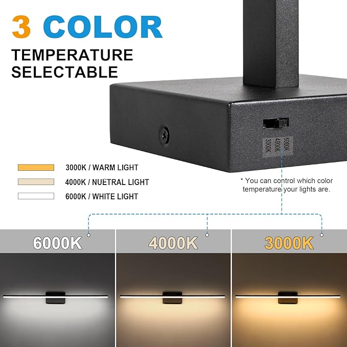 40 Inch LED Bathroom Vanity Light (3000K/4000K/6000K, Dimmable), Black Modern Bathroom Light Fixture Over Mirror, Vanity Light Bar with Angle Adjustable