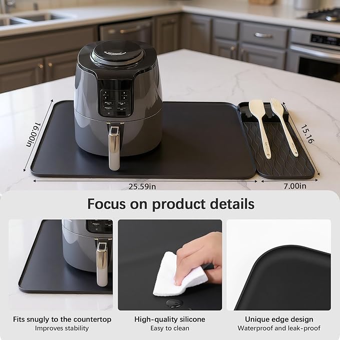 2-in-1 Silicone Heat Resistant Mats for Countertop, Air Fryer Mat Set with Detachable Holder Pad, Countertop Protector Mat for for Microwave/Oven,Compatible with Ninja/Cosori/Chefman/Toshiba