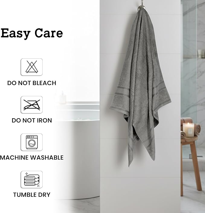Casa Lino Silver Grey Bath Towels Set of 4 (54" x 27") - Large Bathroom Towel Set - 100% Cotton Towels for Bathroom - Highly Absorbent & Quick Dry Bath Towel Multipack - New Apartment Essentials