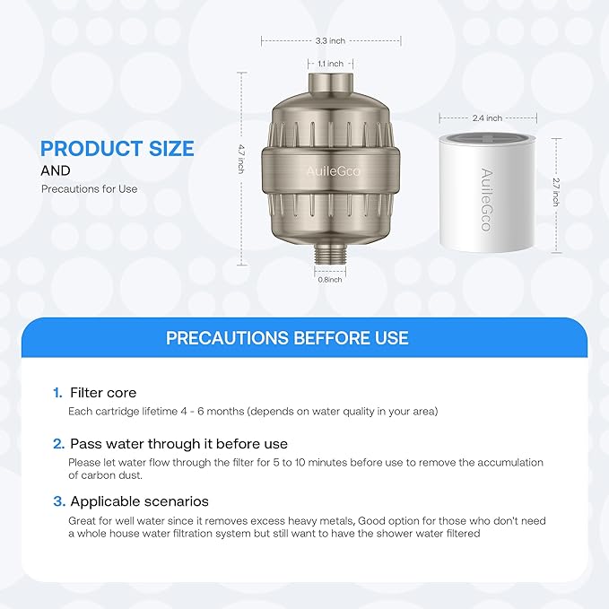 25 Stage AuileGco High Output Shower Filter,Equipped with a Replaceable Cartridge,-Shower Head Filter for Hard Water,High Filtering Capacity for Chlorine（3Packs）