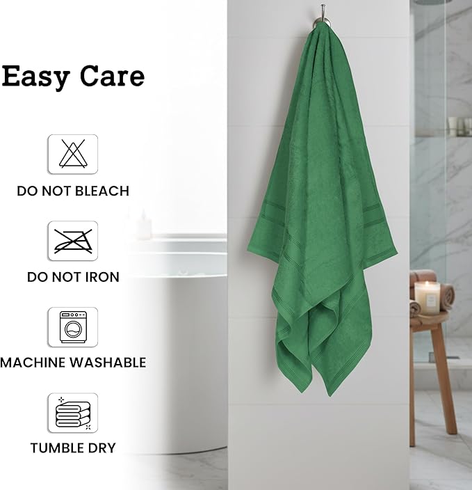 Casa Lino Green Bath Towels Set of 4 (54" x 27") - Large Bathroom Towel Set - 100% Cotton Towels for Bathroom - Highly Absorbent & Quick Dry Bath Towel Multipack - New Apartment Essentials