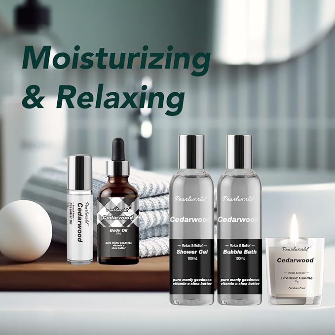 12Pcs Men's Spa Gift Set - Cedarwood Bath & Body Care Kit, Home Spa Set with Natural, Perfect Gifts for Men - Father's Day, Birthday, Valentine's & Christmas