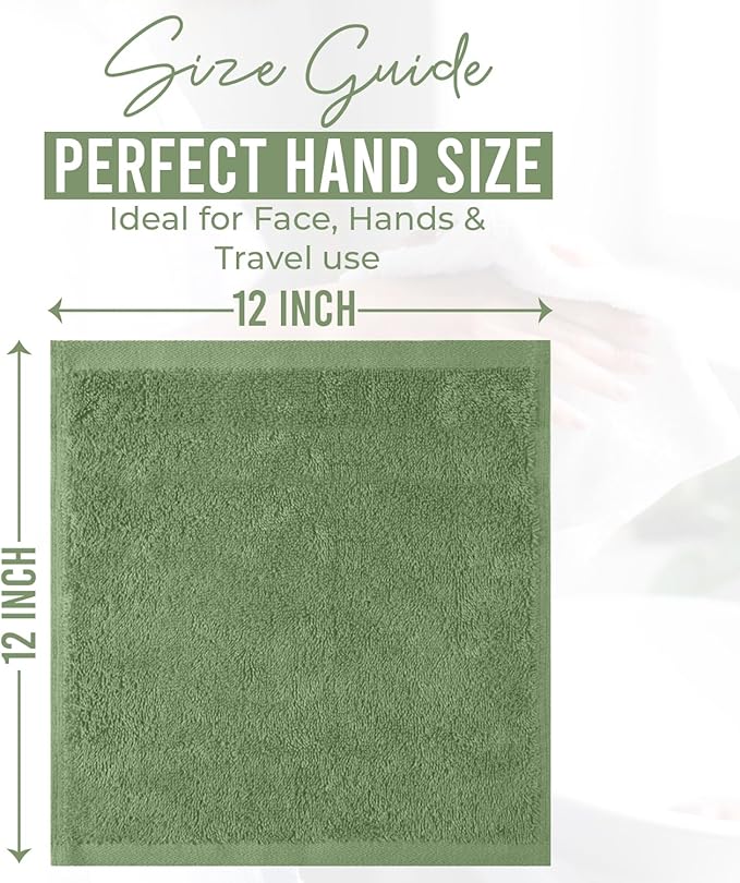 DAN RIVER 24 Pack Wash Cloths for Showering [12x12] - 100% Cotton Washcloths Premium Quality Flannel Face Cloths for Bathroom, Highly Absorbent and Soft Feel Wash Clothes, Sage Green