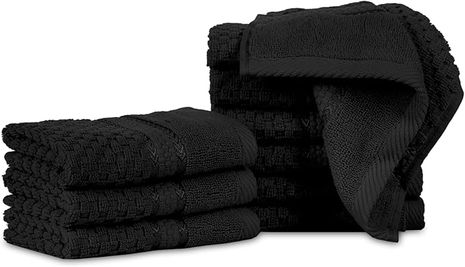 Ample Decor Wash Cloth Set of 10 100% Cotton - Popcorn Textured - Mulaayam Collection - Black 12 X 12 Inch