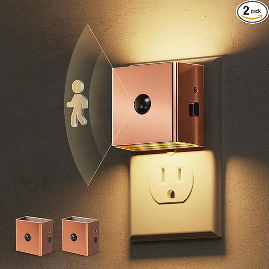 L LOHAS LED Night Light,Plug in Night Light with Motion Sensor and Dusk to Dawn Sensor, Brightness Adjustable,3000K Soft White, Rose Gold Nightlight for Bathroom Hallway Kitchen