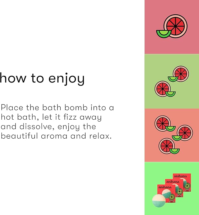 ANIHANA Bath Bomb with Coconut Oil, Paraben Free, Hand-Crafted Luxury Fizzers, Refreshing Grapefruit & Lime Scent, 6.3 oz