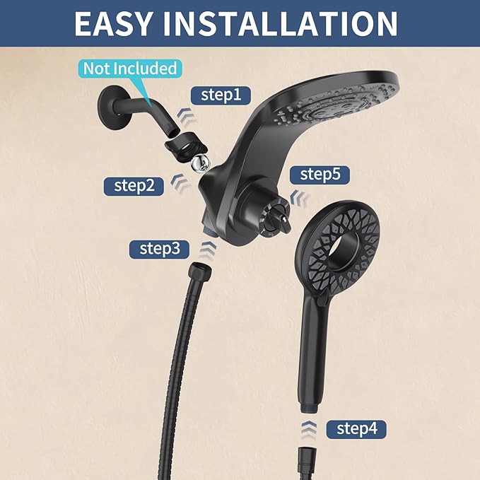 KAIYING Magnetic Rain Shower Head with Handheld Spray Combo, High Pressure Magnetix Dual Shower Head with 9 Spray Modes, Bathroom Big Modern Waterfall Showerhead with 5 Settings (Matte Black)