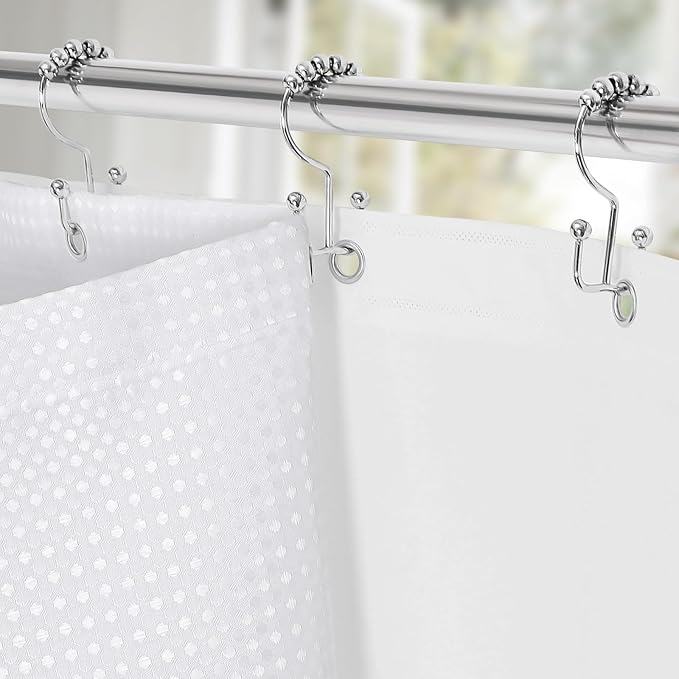 3 in 1 Long Shower Curtain Set-72 W x 78 H, White Waffle and PEVA Liner Set with 12 Stainless Steel Hooks, Waterproof Fabric for Bathroom