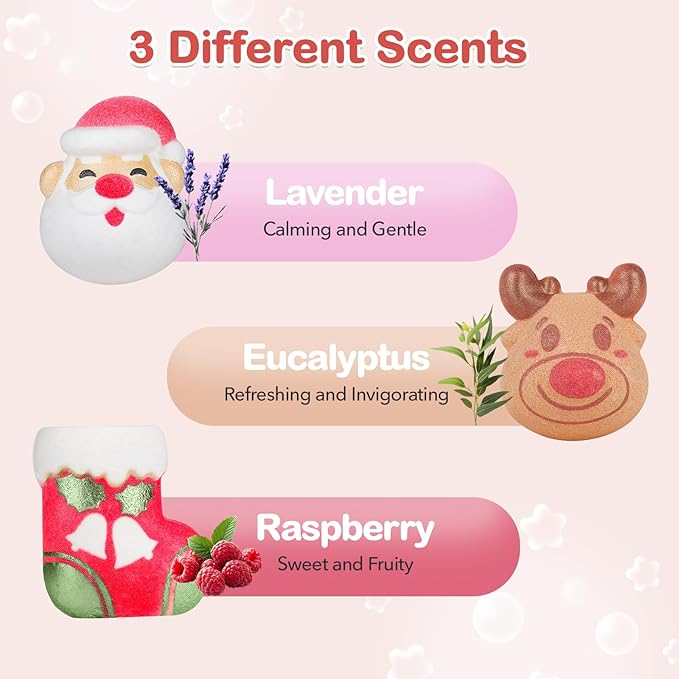 SHUCHING 9 XXL Christmas Bath Bombs with Surprise Inside, Organic Bubble Bath Fizzy Balls Set for Kids Boys Girls