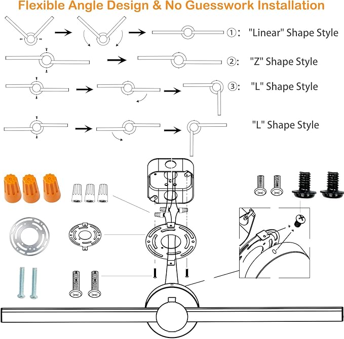 Bathroom Lighting Fixtures Over Mirror: 40 Inch Rotatable Bathroom Vanity Light ETL Listed - Modern Black Vanity Lighting Fixtures 5700K Cool White 3700LM 45W IP44 - LED Vanity Light Dimmable(1 Pack)