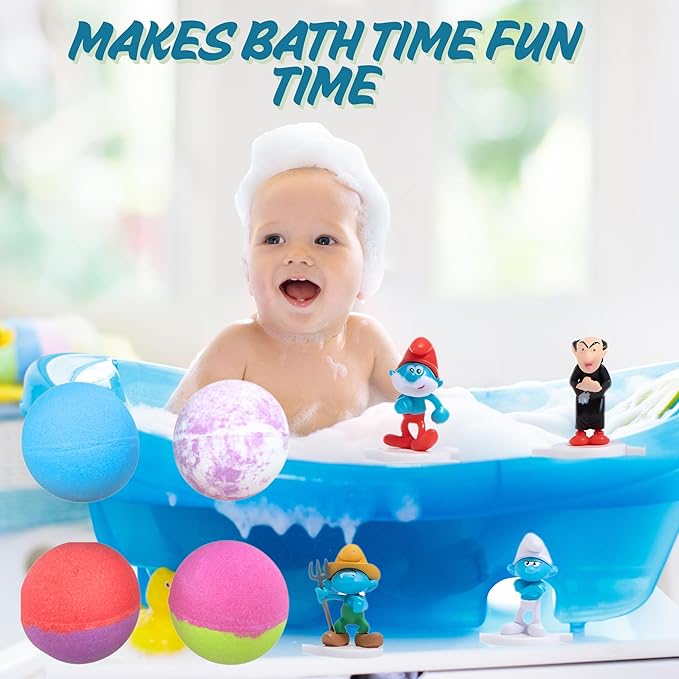 The Smurfs Bath Bombs with Action Figures-Papa Smurf, Farmer, Grouchy, and Gargamel (Pack 2)