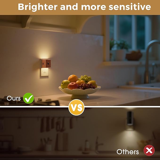 L LOHAS LED Night Light,Plug in Night Light with Motion Sensor and Dusk to Dawn Sensor, Brightness Adjustable,3000K Soft White, Rose Gold Nightlight for Bathroom Hallway Kitchen