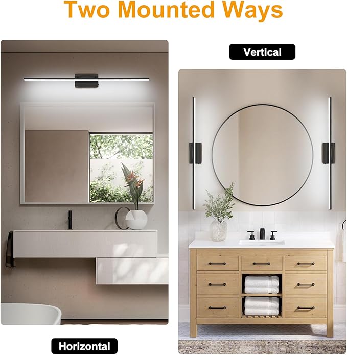 40 Inch LED Bathroom Vanity Light (3000K/4000K/6000K, Dimmable), Black Modern Bathroom Light Fixture Over Mirror, Vanity Light Bar with Angle Adjustable