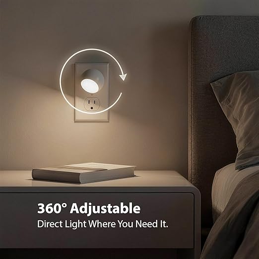 Mini LED Night Light Plug-in Smart Sensor Directional Lamp with 360° Adjustable Head Auto On Off Dusk to Dawn Lighting Energy Saving Bedside Wall Light (Warm White, 4 Pack)