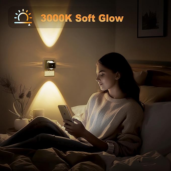 JandCase Night Lights Plug into Wall,0-150LM Super Bright Automatic Night Light with Dusk to Dawn, 2 Pack 180° Rotatable Plug in LED Nightlight Soft Warm for Halloween Decoration, Children Room,Party