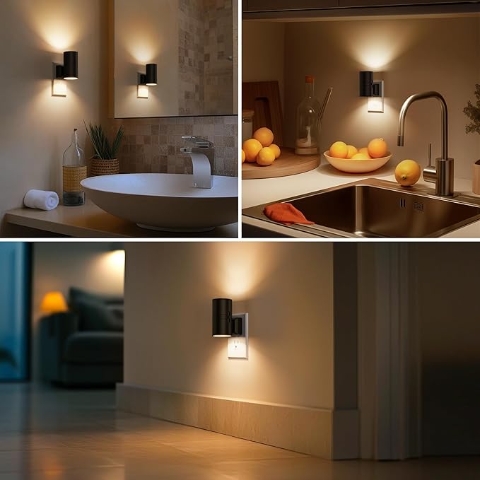 Briignite Night Lights Plug into Wall, Modern LED Night Light Plug in, Dusk to Dawn Sensor, Soft White 3000K, 0-100LM Adjustable Brightness, Dimmable NightLight for Hallway, Bedroom, Stairway, 2 Pack