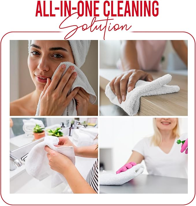 DAN RIVER 24 Pack Wash Cloths for Showering [12x12] - 100% Cotton Washcloths Premium Quality Flannel Face Cloths for Bathroom, Highly Absorbent and Soft Feel Wash Clothes, Red