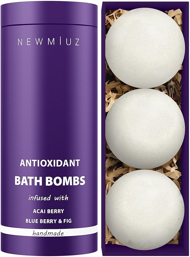 Natural Bath Bombs Skin Nourishing Detox Moisturize Antioxidant Acai Blueberry Luxury Fizzing Spa Bubble Bath Gift Set for Sensitive Skin Stress Relief Relaxation Gift Birthday Christmas
