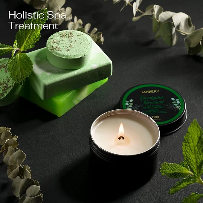 Christmas Eucalyptus Spearmint Bath Set, Home Spa Set with Natural Mint Fragrance, 17 Pcs Gift Basket, Eucalyptus Bath Oil, Shower Gel, Bubble Bath, Bath Crystal, Steamer Tablet & More, Birthday Gift