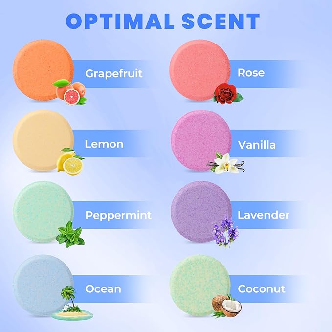 Shower Steamers 8 Pack Set Shower Bombs Tablets in Blue Box with 8 Fragrances with Shea Butter for Self-Care & Relaxation, Idea for Women and Men