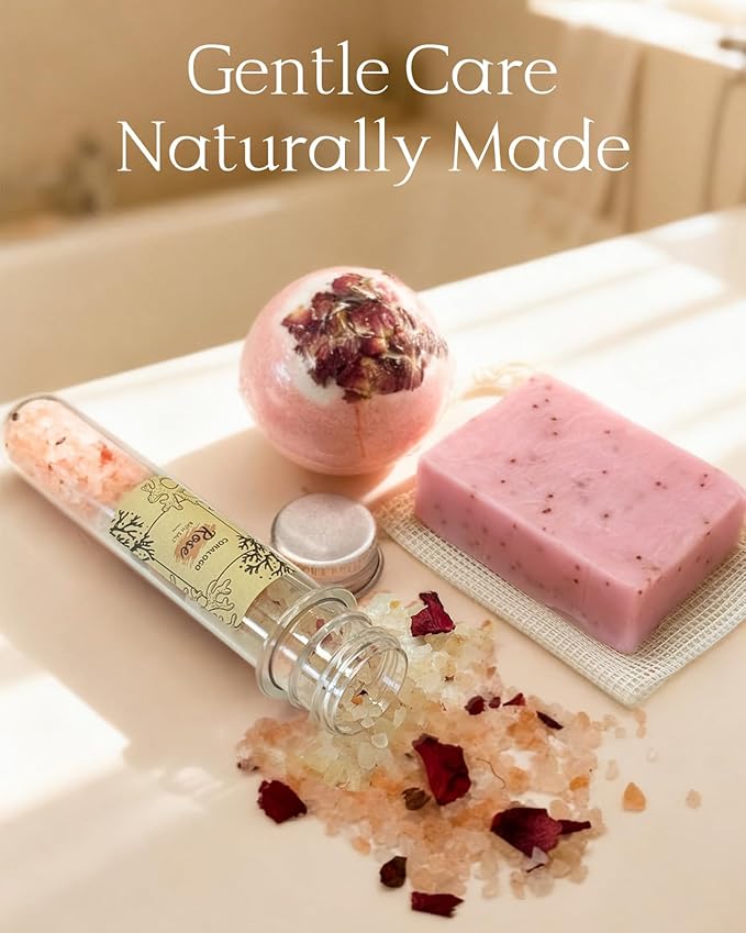 Coralogo Rose Spa Gift Baskets - Natural Pampering Spa Set, Self-Care Get Well Soon Basket,Thank You Gifts, Unique 11pcs Gift Set for Birthday Christmas Valentines Day Mothers Day