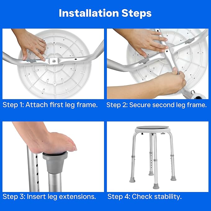 360° Swivel Shower Seat, FSA/HSA Eligible, 6-Height Adjustable Bath Stool with Non-Slip Seat & Rubber Tips, Easy Assembly, Ideal for Seniors, Handicap, Pregnant – 350 lbs Capacity