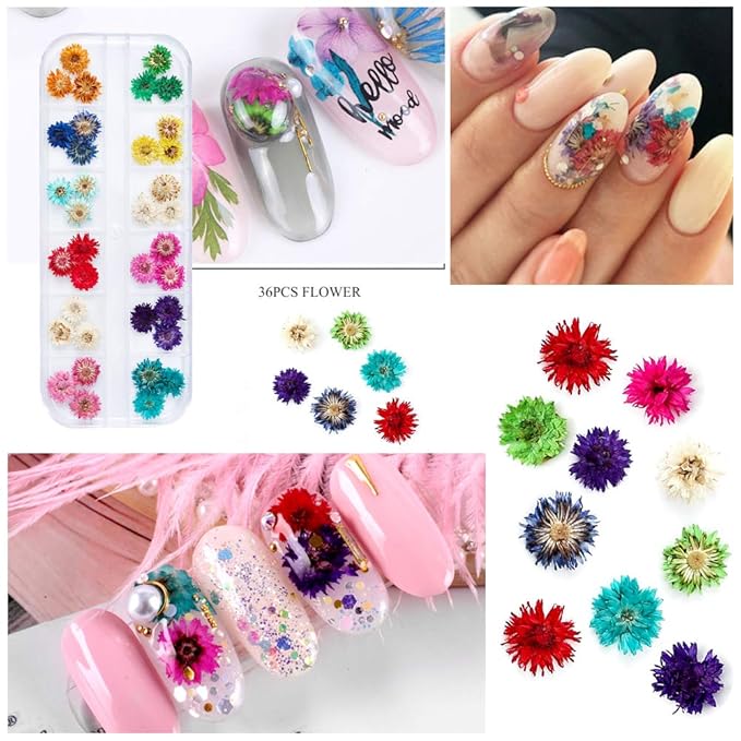 108 Pcs Nail Dried Flowers 48 Colors 3D Nail Art Real Flowers Nature Dry Petals Leaves Decor for Nail Art Design Manicure Decoration