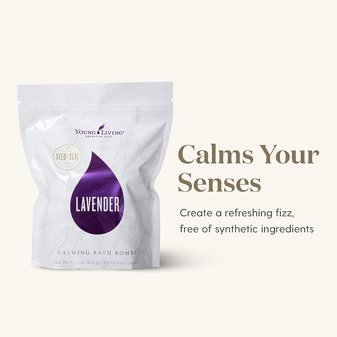 Young Living Lavender Calming Vegan Bath Bombs with Coconut Oil and Sweet Almond Oil - 4 Pack