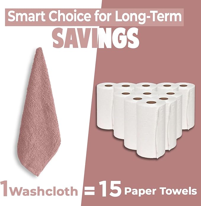 DAN RIVER 24 Pack Wash Cloths for Showering [12x12] - 100% Cotton Washcloths Premium Quality Flannel Face Cloths for Bathroom, Highly Absorbent and Soft Feel Wash Clothes, Dusty Pink