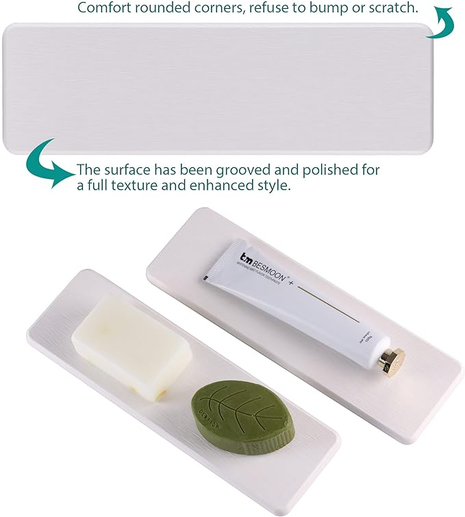 2 Pcs Water Absorbing Stone Trays, Kitchen/Bathroom Sink Soap Dish, Diatomite Tray Used for Hand Soap & Cosmetic Bottles in The Modern Home, 3.15" W x 10.2" L, White